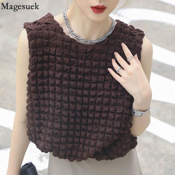 

women's blouses & shirts loose sleeveless women summer pleated texture casual female o neck t-shirt korean fashion vest blusas mujer 1, White