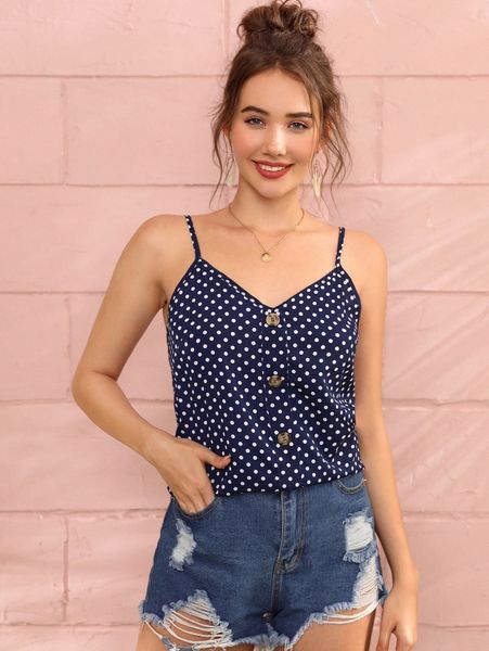 

button front polka dot cami h9ld#, White
