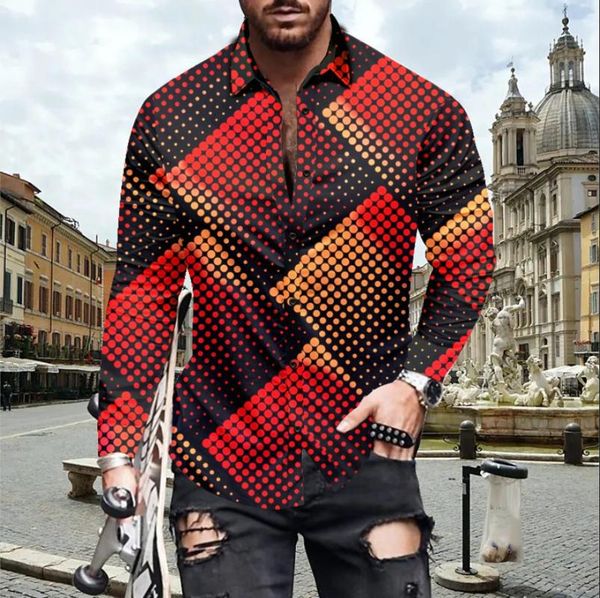 

men's casual shirts men digital printing long sleeve 2021 spring autumn fashion turn-down collar buttoned vintage shi, White;black