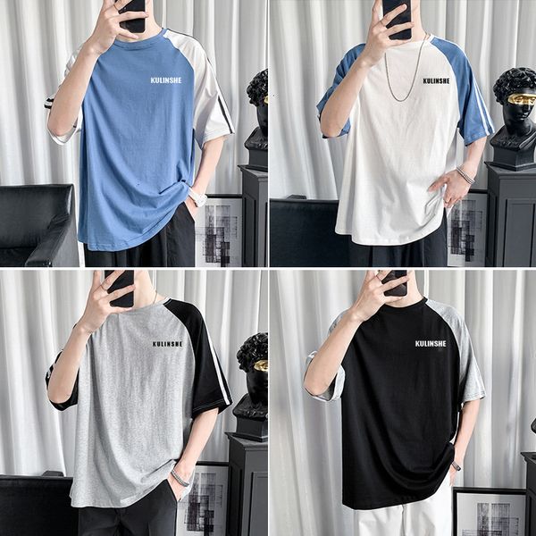 

korean summer short sleeve fashion brand 5-sleeve men's versatile couples t-shirt, White;black