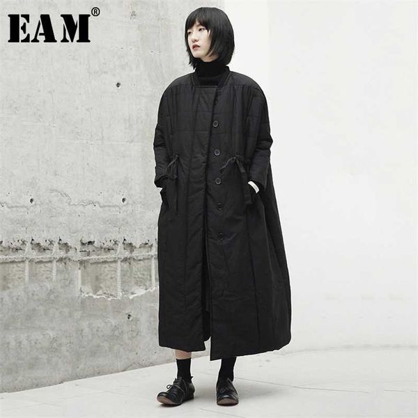 

eam] thickening bandage long cotton-padded coat long sleeve loose fit women parkas fashion tide new spring autumn ji519 201211, Black