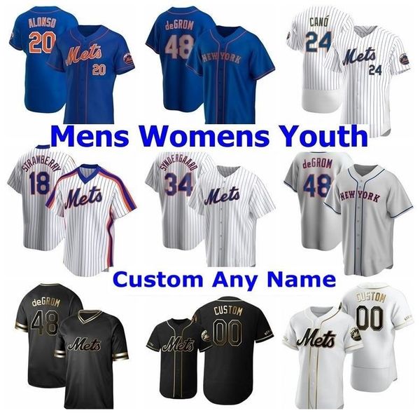 

20 21 men women youth baseball jerseys pete alonso york 48 jacob degrom darryl strawberry keith hernandez dwight gooden piazza mets jersey, Blue;black