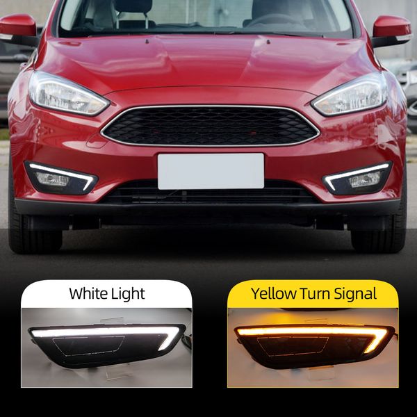 2pcs LED DRL para FORD FOCUS 2015 2016 2017 2018 Amarelo Sinal de sinal de corrida diurna luzes de luzes de nevoeiro tampa