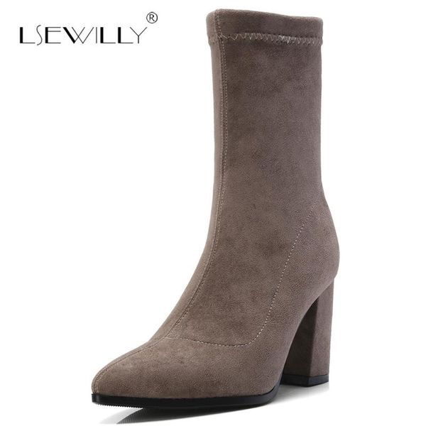 

boots lsewilly 2021 large size 32-42 dropship fashion slip on western woman shoes fall winter high heels women ankle s981, Black