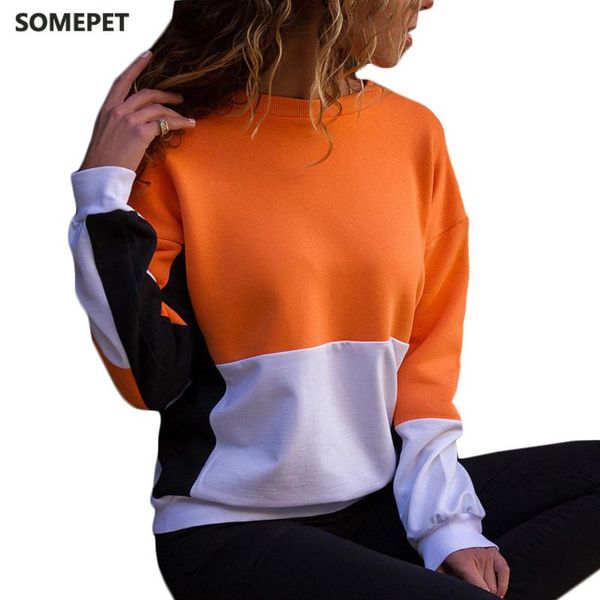 

women's hoodies & sweatshirts color patchwork long sleeve women autumn loose cotton o-neck pullover harajuku, Black
