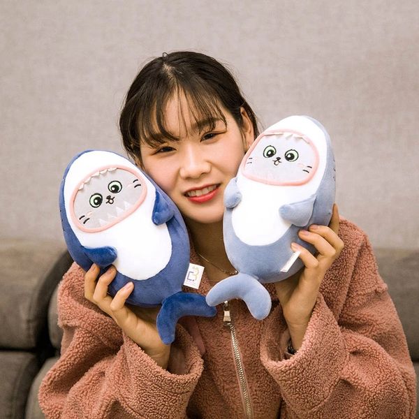

28cm cute cat face shark plush toy stuffed animal soft plush funny smile shark pillow kids girls toys birthday gift for children