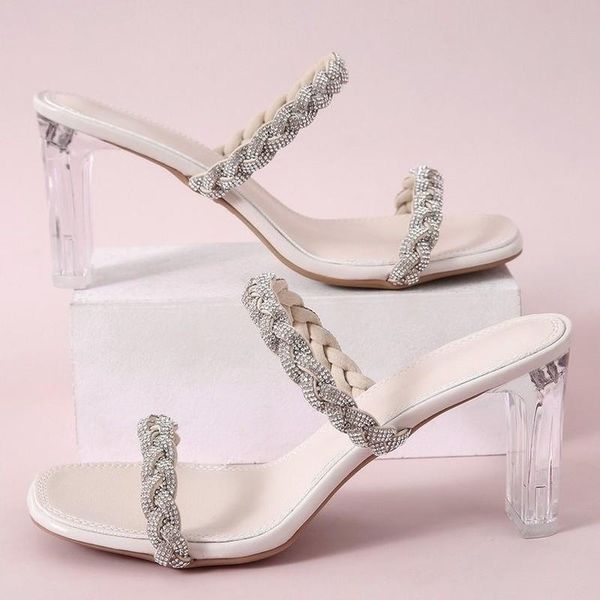 

dress shoes fashion women's sandals 2021 summer rhinestone word belt super high heel square patent leather printing, Black