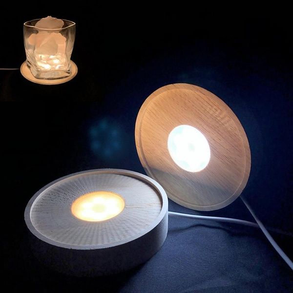 

lamp holders & bases night light solid wooden luminous base colorful white and warm 3 colors holder accessories round shaped