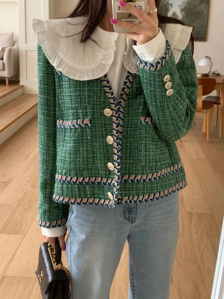 

women's jackets high-quality temperament ladies style tweed women short jacket 2021 autumn elegant female fashion woman top, Black;brown