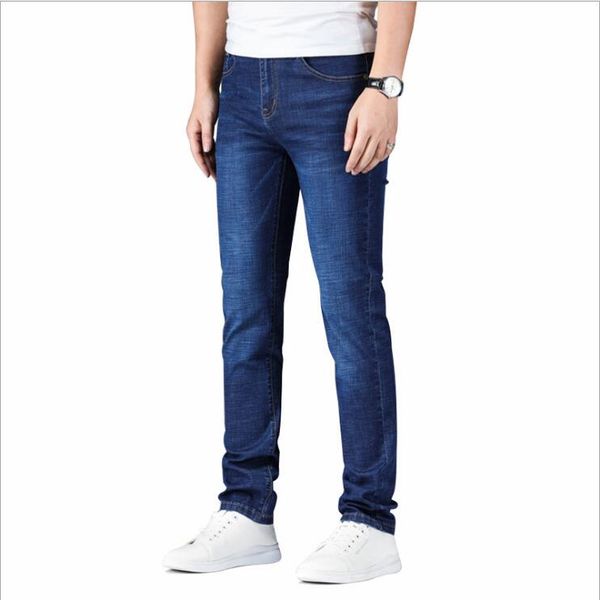 

very good spring and summer mens thin slim straight men's jeans ljn092a elastic high-end leisure business men jean nice gift give you, Blue