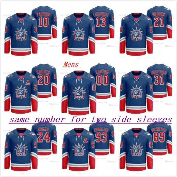 

customize 13 alexis lafreniere ny rangers 2021 classic edition liberty royal jersey artemi panarin kaapo kakko buchnevich mika zibanejad, Black;red