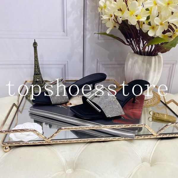 

2021 summer women's slippers designer shoes women luxury classic fashion rhinestone design high heel slippers women sandals, Black