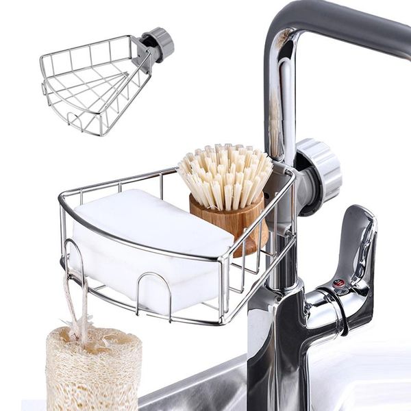 

kitchen storage & organization sponge drain holder sink faucet rack stainless steel bathroom soap organizer shelf