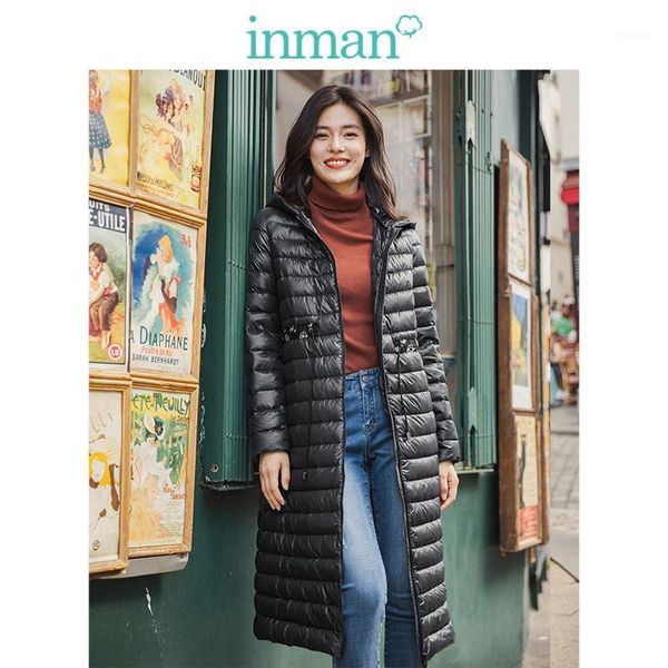 

winter hooded defined waist black women long down coat