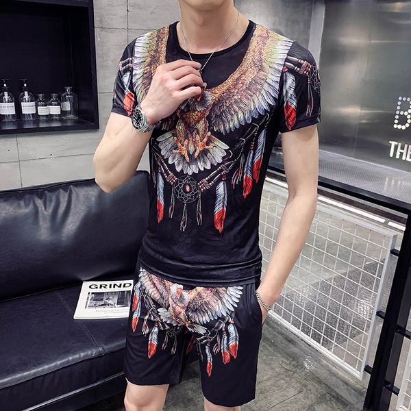 

men's summer ensemble short sleeve sweatsuit shorts designer pants hip hop imprint male hoodie social casual neck 2pcs sweat suit 5zdt, Gray