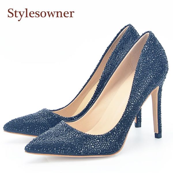 

dress shoes stylesowner designer summer diamond black full rhinestone bling shoe shallow mouth slip on women