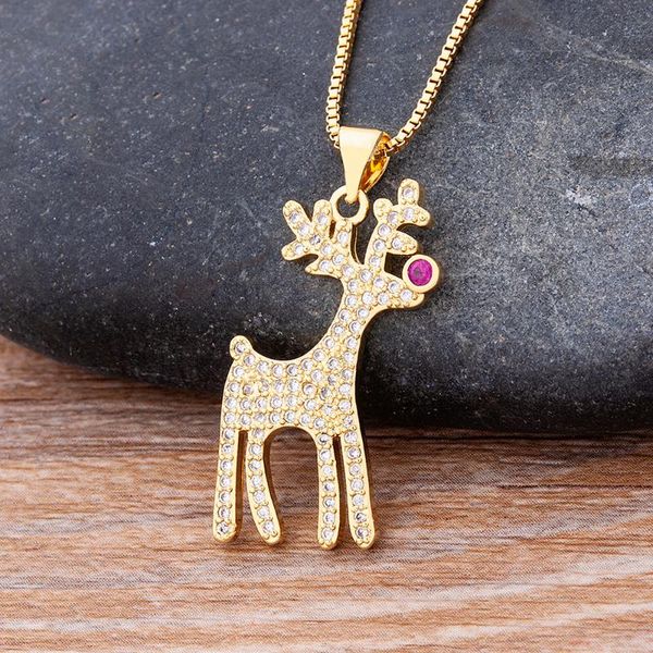 

chains creative christmas elk tree cubic zirconia necklace pendant for women girl copper chain jewelry gifts, Silver