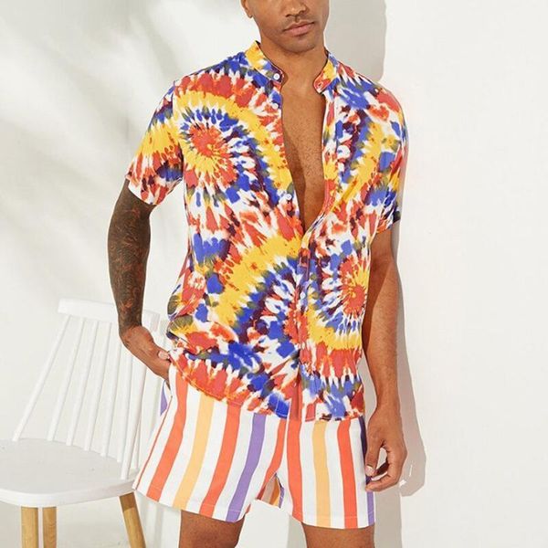 

men's casual shirts zogaa men sets printing 2021 lapel short sleeve shirt shorts summer beach hawaiian suits streetwear 2 pieces s-5xl, White;black