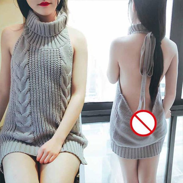 

summer turtleneck sleeveless long womens sweater virgin killer japanes knitted backless women sweaters pullovers, White;black