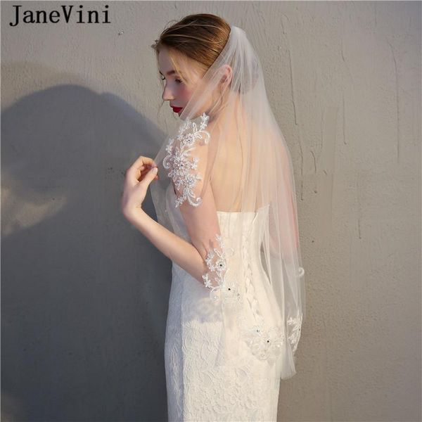 

bridal veils janevini elegant tulle white/ivory short wedding one layer lace appliques beaded veil with comb accessories, Black
