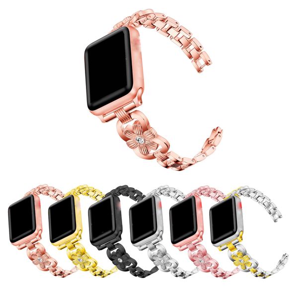 Fancy Diamond Set Metal Strap para Apple Watch 44mm 42mm 40mm 38mm Bandas Luxo Wonmen Pulseira Pulseiras Iwatch Series 6 5 4 SE Watchbands Acessórios Smart