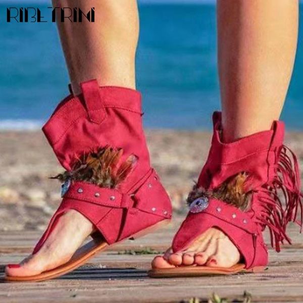 

ribetrini elegant fringe gladiator shoes ins rome flat women sandals low heel summer casual sandals, Black