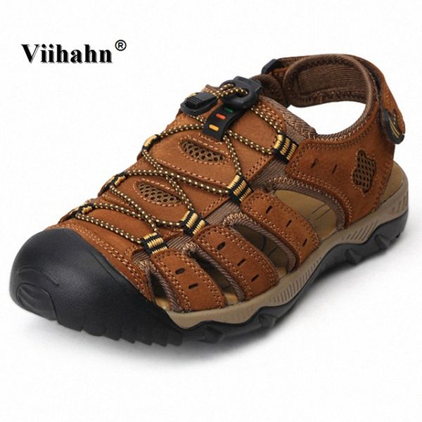 

men sandals summer mens genuine leather shoes cool non slip soft rubber sole beach slippers casual shoe man plus size 38 46 shoes for x2dv#, Black