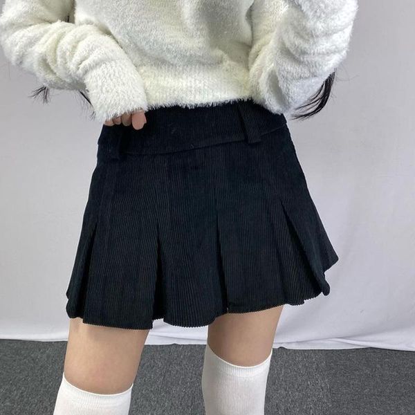 

skirts 90s womens corduroy pleated vintage y2k aesthetic school girl brown black mini skirt high waist cute kawaii short clothes