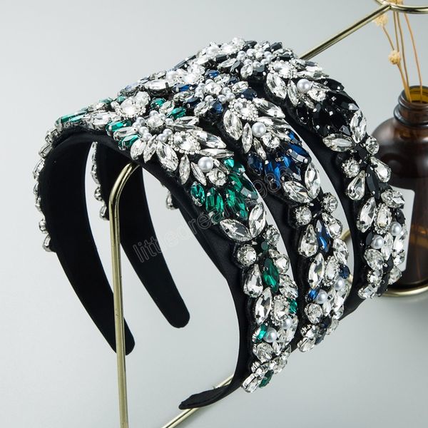 

color geometric crystal flower headband vintage imitation pearl beaded hairband femlar party hair accessories, Silver