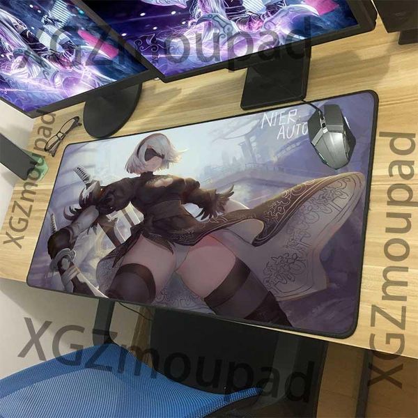 

mouse pads & wrist rests xgz large gaming pad black lock edge anime bunier: automata custom home computer desk mat non-slip 900x400/900