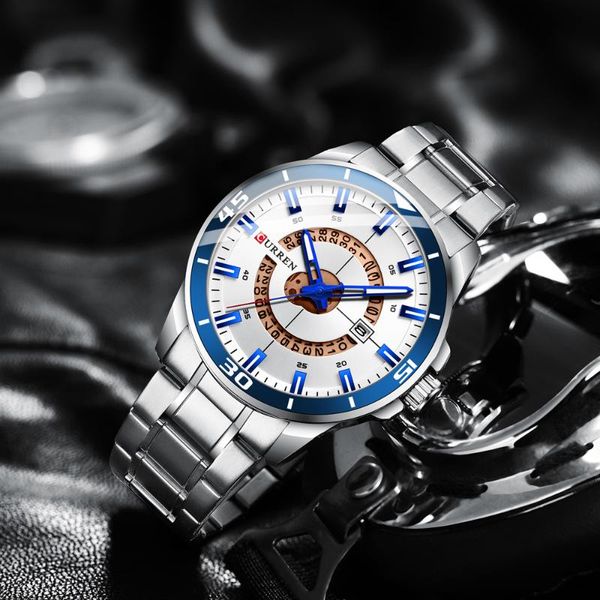 

wristwatches curren men watches business creative clock male luxury stainless steel band quartz watch with date, Slivery;brown