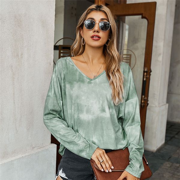 

2021 fashion print tie-dye clothing autumn full sleeve casual blouse shirt for women new qiyl, Tan;black