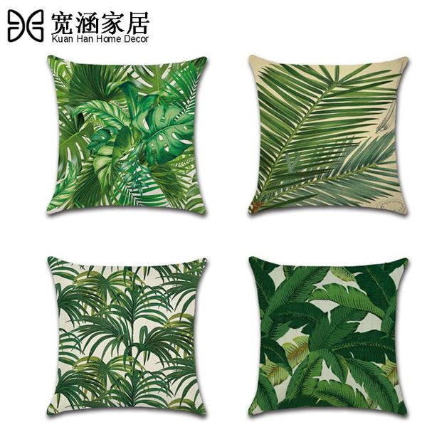 

summer tropical plant home decorative pillowcase green leaves throw pillow case cotton linen pillow cushion cover kussensloop