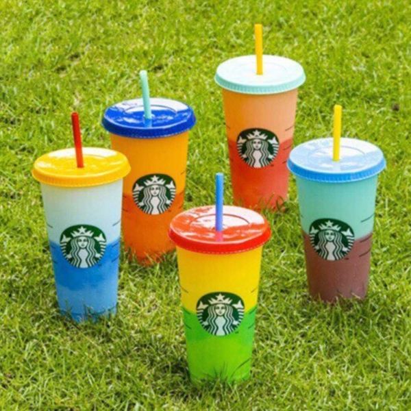 

starbucks creative color changing cups cold plastic cup summer