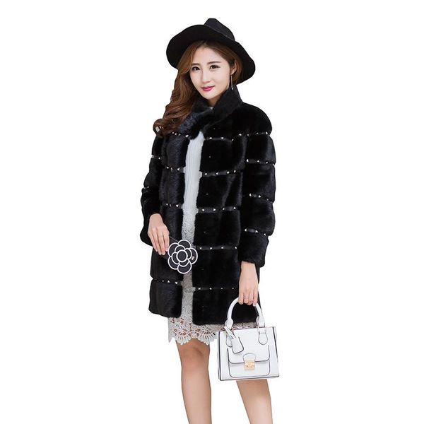 

women's fur & faux natural mink coat ladies winter can adjust the length of clothes be customized large size 6xl7xl, Black