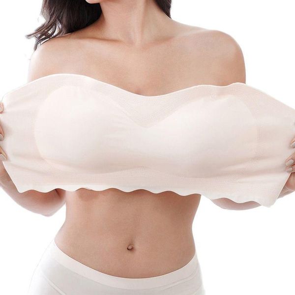 

bras high stretch plus size bra strapless no steel ring tube wrap breast dress ladies glossy, Red;black