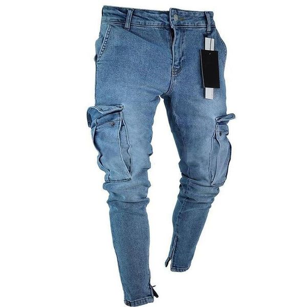 

men's jeans designer pencil pants solid color slim overalls streetwear plus size boyfriend men black, Blue