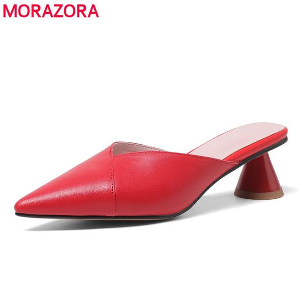 

sandals morazora plus size 34-43 genuine leather shoes women pointed toe slingback mules summer party dress female, Black