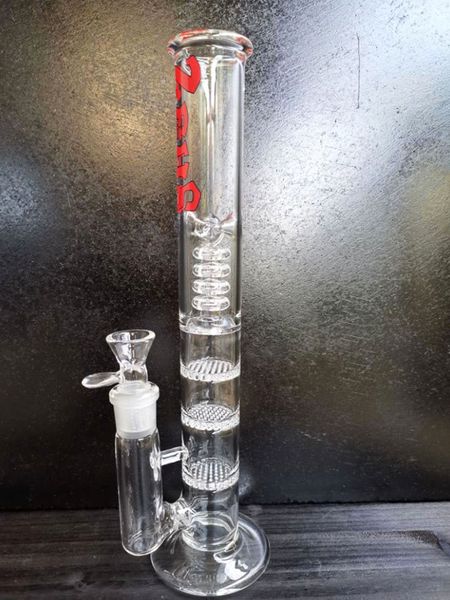 Bong de vidro de tubo reto Pente de camada tripla Perc Cachimbo de água percolador Tubos de água Apanhador de gelo Heady Oil Dab Rig Venda na loja