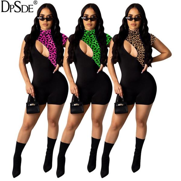 

dpsde women fashion 2021 club party style jumpsutis short sleeve round neck hollow out jumpsuits short pants, Black;white