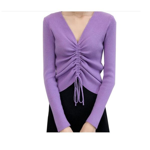 

women's sweaters thin knitted sweater coat long sleeve casual v-neck solid pink purple black white womens pull femme jumper, White;black