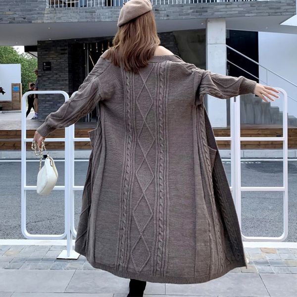 

chique long female cardigan loose more knitted solid oversize nightgown 2021 winter vintage streetwear cork warm cloth y7aj, White;black