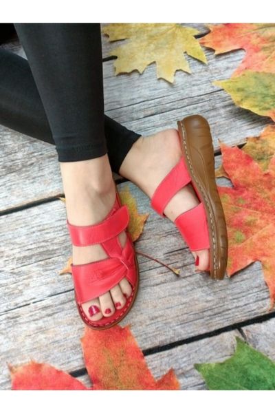 

slippers 100 genuine leather red orthopedic daily women, Black