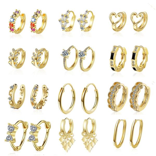 

hoop & huggie style 925 sterling silver earrings exquisite 18k gold zircon small french fashion jewelry ladies charm gift, Golden;silver