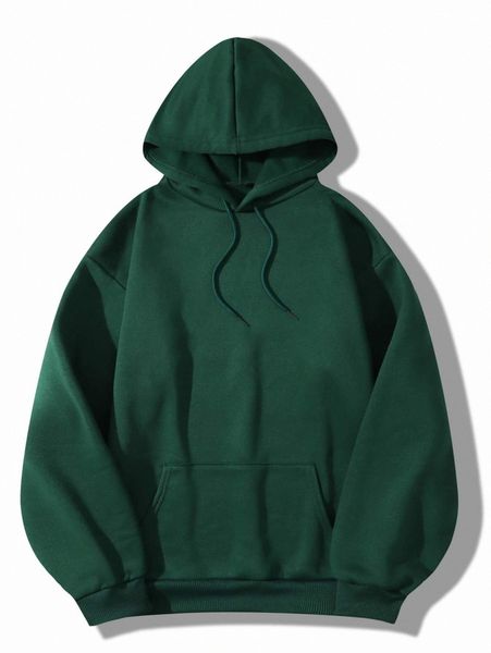 

solid kangaroo pocket drawstring thermal hoodie e8d0#, White;black
