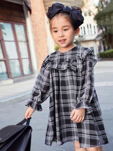 

toddler girls plaid print flounce sleeve ruffle detail dress she, Red;yellow