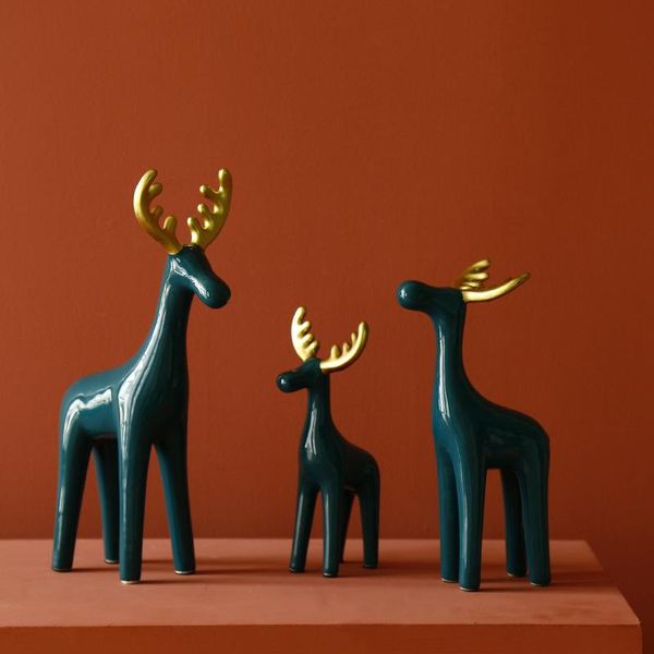 

nordic dark green morandi golden antlers deer ceramic ornaments living room dining room porch model design exhibition
