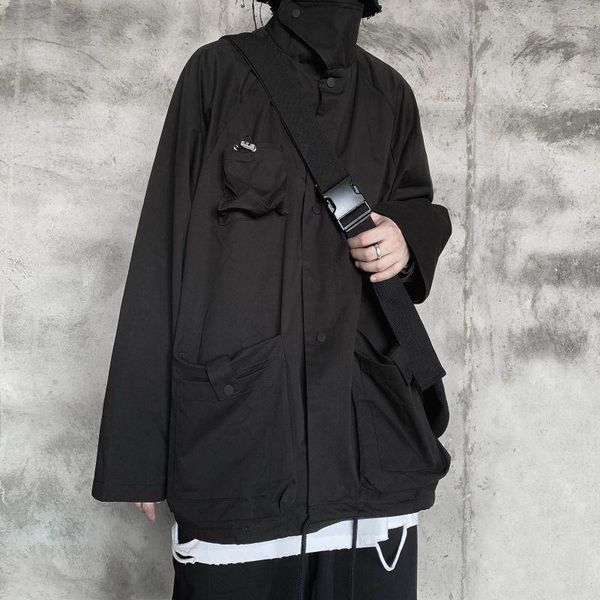 

men's jackets solid cargo jacket oversized 2021 autumn fashion korean vintage high street hip-hop style casual loose, Black;brown