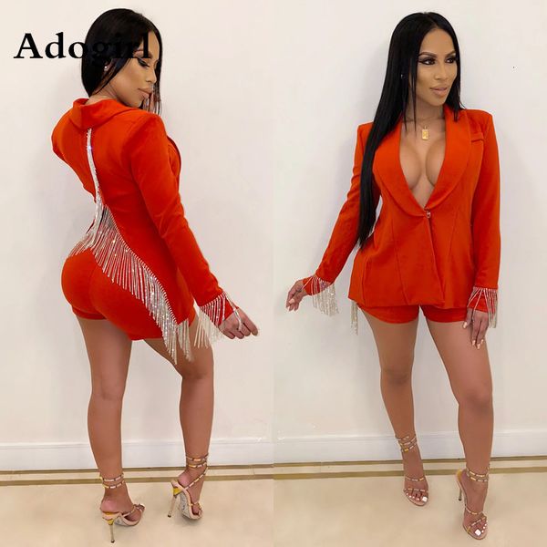 

tassel notched blazer and shorts 2 piece suit turn down collar long sleeve coat + shorts women business party outfits t200813, White