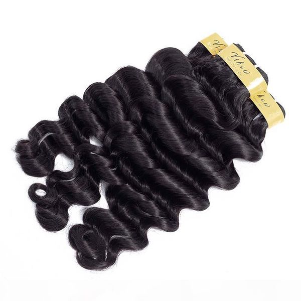 

vshow brazilian hollywood wave bundles with closure natural color 3 bundles with closure 100% remy human hair extensions, Black